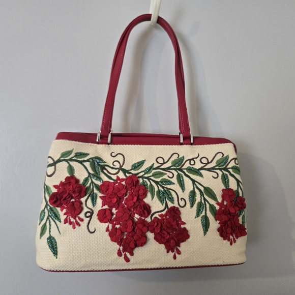 Isabella Fiore Handbags - Isabella Fiore Red and Cream Floral Satchel